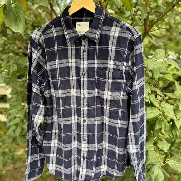 Tilley Flannel Button Down Shirt, Blue Striped Shirt, Fall Shirt, Blue Plaid - Picture 1 of 6